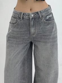 DAZY 女式纯色休闲宽松牛仔裤，带口袋