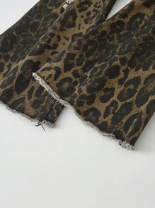 Girls (Toddler) New Fashion Casual Leopard Print Distressed Elasticated Denim Flare Jeans