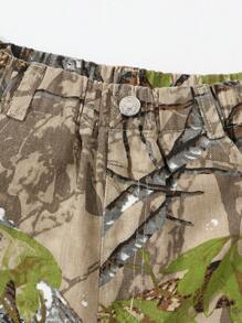 Denimly 青少年男孩休闲日常都市街头时尚全年必备多口袋阔腿迷彩印花松紧腰带牛仔裤，绿色