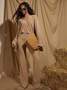 COSMINA Women Vacation Casual Solid Color Textured Pants