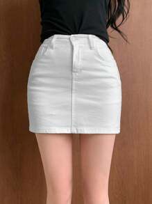 DAZY 女士帶口袋的牛仔裙 - 白色 - 查看 6