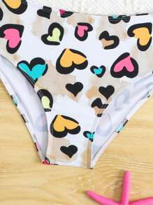 Cute Tween Girl 2pcs Cross Strap Heart Printed Swimwear (Print Pattern Random) - Multicolor - View 4