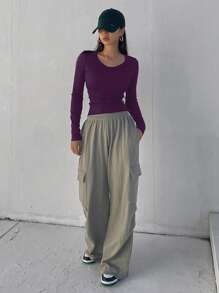 Dazy Star Women's Fitted Crew Neck Long Sleeve All-Match Casual T-Shirt,Fall Clothes - Purple - View 3