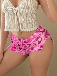 Sweetina 1pc Women Slim Fit Heart Print Side Slit Shorts - Pink - View 6