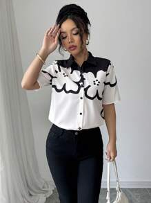 Elenzga Women's 2025 New Digital Floral Casual Regular Shirt (Positioning Flower) - Multicolor - View 4