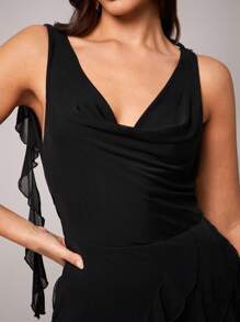 Silquee Premium Quality Black Elegant Romantic Multi-Layered Ruffle V-Neck Slit Dress, Sexy Split Dress ,Wedding Bridesmaid, Formal Ball, Casual Work, Birthday, Holiday Outfit, Beach Party Women Evening Gown Women Elegant Dresses Prom Dresses For Woman Women Formal Party Dresses For Women Women Formal Formal Dresses For Women Women Prom Dresses,Bodycon Dress, Black Backless Dress,Holiday Dress Graduation