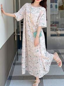 FRIFUL 女士印花长连衣裙，返校季连衣裙，度假装，复活节女装 - 彩色 - 查看 8