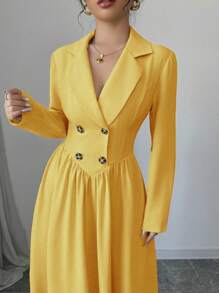 Elenzga Abito lungo dal taglio ad A, con colletto e maniche lunghe, di alta qualità, abito lungo da donna per l'autunno/inverno