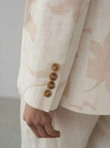 MOTF PREMIUM LINEN FLORAL PRINT CASUAL OFFICE BLAZER - Apricot - View 5