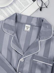 Young Boy Striped Long Sleeve Top & Long Pants Home Outfit Set, All Season Pajama Set Pjs Set Tween Girl Clothes Tween Girl Pajamas Satin - Grey - View 3