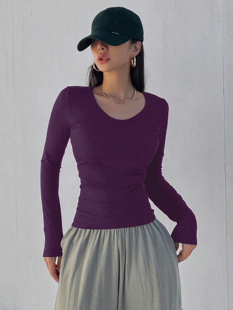 Women's Fitted Crew Neck Long Sleeve All-Match Casual T-Shirt,Fall Clothes