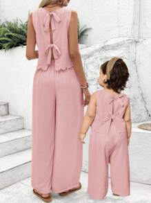 Travachic KIDS Babygirl 可爱波浪无袖上衣和裤子夏季套装 - 粉色 - 查看 1