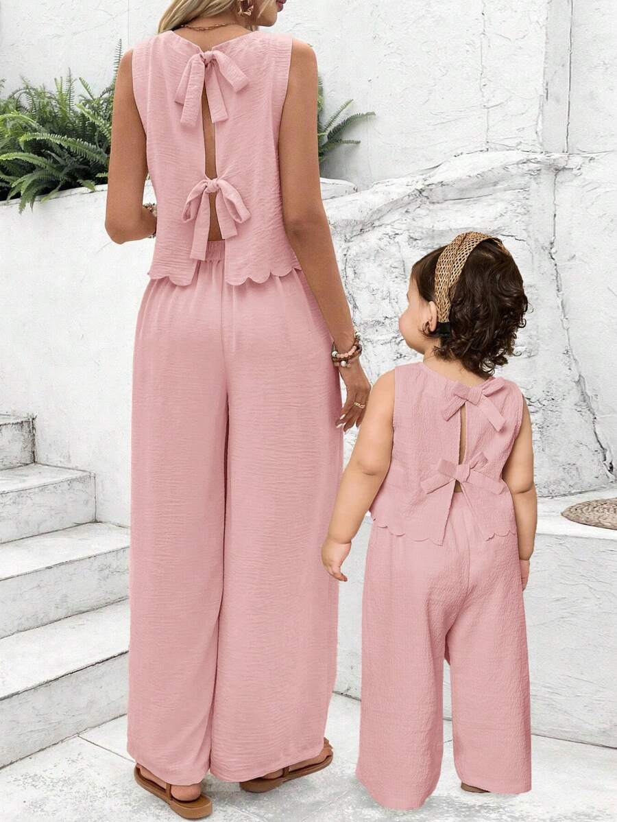 Travachic KIDS Babygirl 可爱波浪无袖上衣和裤子夏季套装 - 粉色 - 查看 1