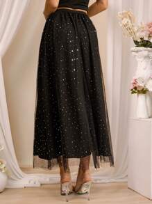 Glamine Falda con sobreposición de malla de talle alto