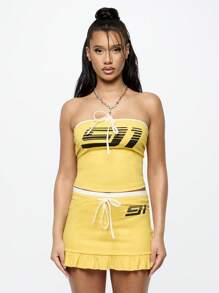 SUMWON WOMEN Áo thun đua xe thể thao không dây Performance Moto Sport mùa hè, đồ tập thể thao, dạo phố, áo crop top - Màu vàng - Xem 1