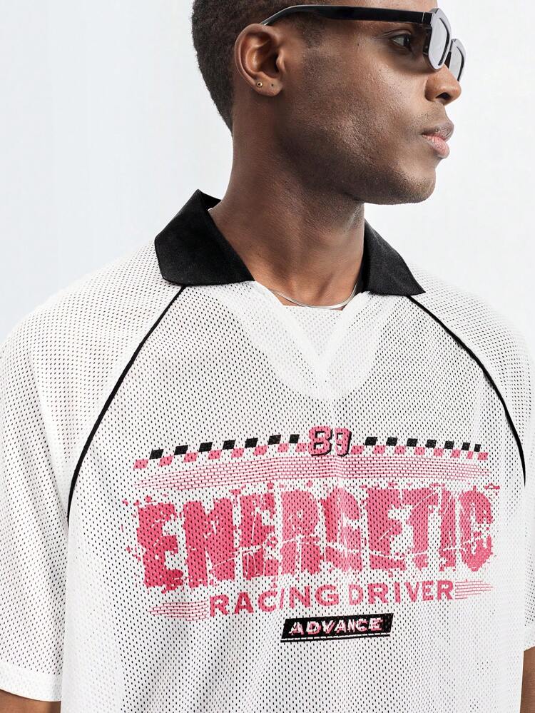 SHEIN Maija Men's Color Block Letter Print Short Sleeve T-Shirt