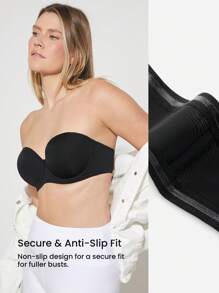 LUVLETTE 女士内衣黑色透气无肩带隐形无缝聚拢钢圈T恤内衣外穿基本款半罩杯文胸