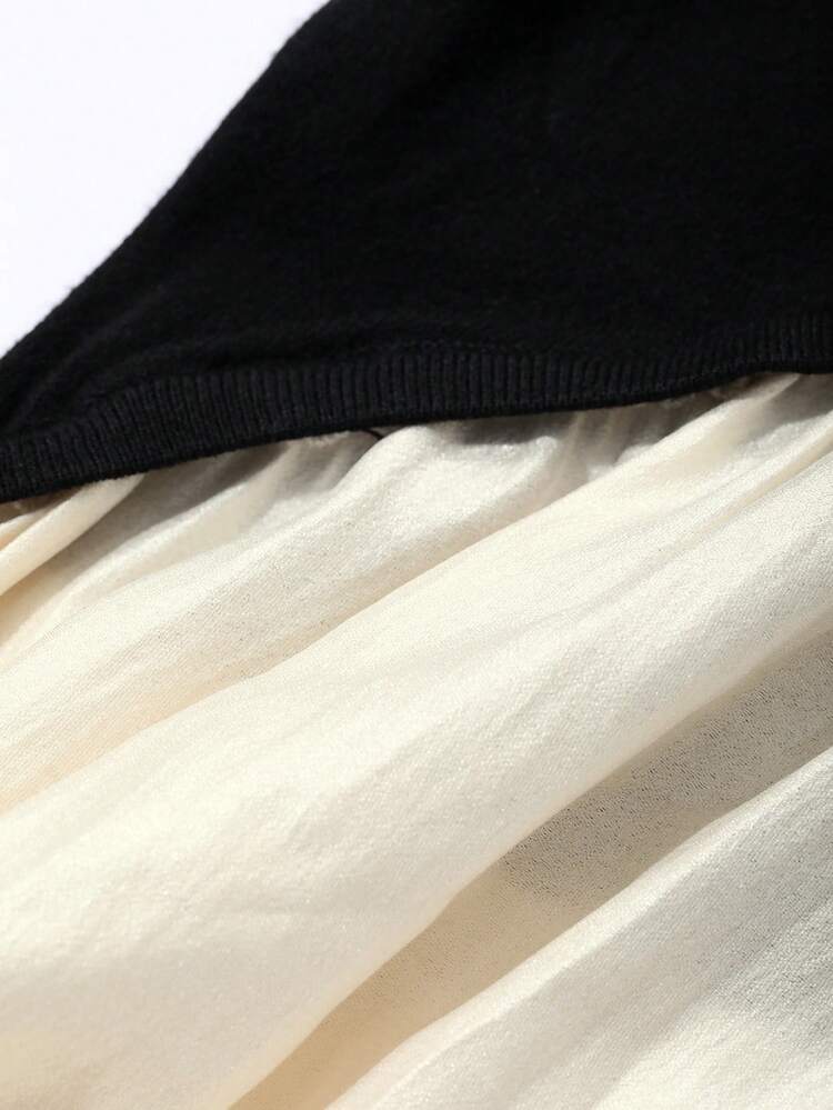 Color Block Square Neck Long Sleeve Mermaid Hem Sweater Dress For Women Prom Dress,Ruffle,Fall Clothes