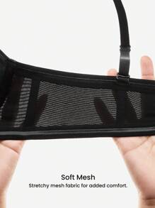 LUVLETTE 女士内衣黑色透气无肩带隐形无缝聚拢钢圈T恤内衣外穿基本款半罩杯文胸