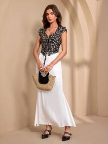 Chiquease 女士修身方领蕾丝拼布碎花衬衫