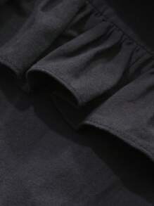 FRIFUL 女式荷叶边宽松圆领衬衫长袖上衣