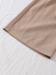 SHEIN 2 件套青少年男孩休闲衬衫 + 短裤基本款服装，春夏季 - 棕色 - 查看 3