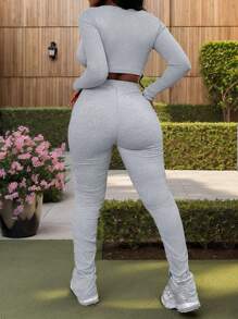 INAWLY Solva 女士休闲百搭收褶修身长裤 - 灰色 - 查看 2