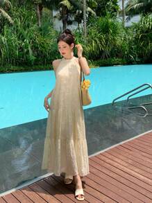 DAZY Women Fashionable Lace Sleeveless Halterneck Dress Summer Sundress,Casual Women Dresses