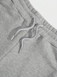 RueChic Men Letter Patched Drawstring Waist Joggers - Grey - View 5