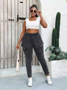 SHEIN MOD Quần jeans bó màu đen cỡ lớn cho mùa hè, phụ nữ đi nghỉ, lễ Phục sinh, mùa xuân, phong cách phương Tây, phong cách công sở cho phụ nữ, tiệc rave, tiệc mừng em bé, phong cách Cottagecore, phụ nữ nông thôn, phụ nữ phong cách quý tộc, đi chơi, lễ hội, rodeo, sân bay cho phụ nữ, Kpop, phụ nữ đi nghỉ nhiệt đới, Nashville, mùa hè châu Âu, buổi hòa nhạc, cao bồi, bãi biển tốt nghiệp cho phụ nữ, phụ nữ đi nghỉ, bãi biển, phụ nữ phong cách Boho, trang phục du ngoạn cho phụ nữ, phụ nữ phong cách quý tộc, Ibiza, phong cách Boho Chic, quần jean cạp cao - màu đen - Xem 7