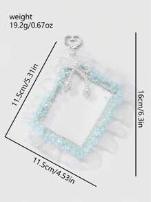 ROMWE Kawaii 1 件优雅时尚手工珍珠蝴蝶结、蓝色蕾丝、网状透明身份证/卡夹、钥匙扣、包包饰品，适合办公室女士、学生、女士、日常穿着和礼物