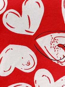 SHEIN VCAY 女士度假休闲心形印花盖袖衬衫、女士夏季装、沙滩装、复活节装、女士沙滩装、春假装、度假装、音乐会装、狂欢节装、狂欢装、波西米亚风 - 紅白色 - 查看 6