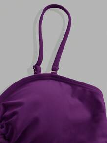 Swim Oasis 1pc Solid Color One-Piece Swimsuit For Women, Suitable For Beach Vacation In Summer - Purple - View 4