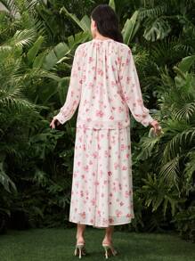 Modelyn Conjunto de 2 piezas para mujer: blusa con cuello cuadrado y mangas abullonadas, y falda plisada, para primavera/verano