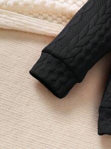 2pcs Girls Casual Cute Comfortable College Style Sweatshirt Top With Patchwork Design & Letter Print Denim Pants Set, Autumn/Winter - Red - View 3