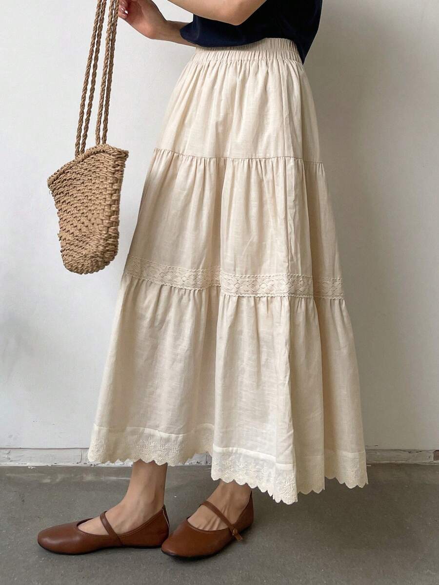 Solid Ruffle Hem Skirt - Apricot - View 1