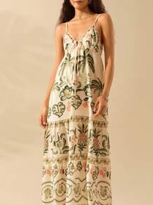 CAJUNI 花卉印花前系带超长吊带连衣裙 - 彩色 - 查看 2