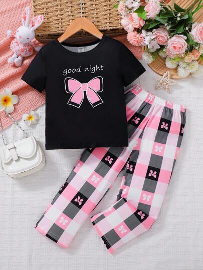 Kleine Mädchen 2 Stücke/Set Lässige weite Schmetterling Muster Lange Hose und Kurzarm Top Pyjama Set