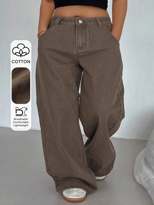 Dazy Plus Plus Size Casual Washed Loose Wide Leg Jeans