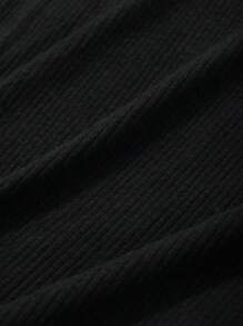 Dazy Petite Plus Black Solid Color Fitted Turtleneck Short Dress, Thermal Lining, Spring/Summer/Autumn - Black - View 8