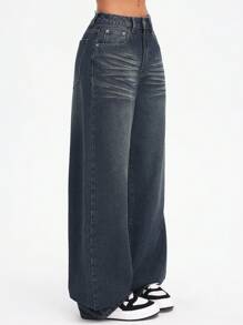 SHEIN ICON 街头风格复古宽松阔腿女式牛仔裤