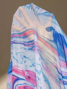 Swim Lushoire Plus Size Women's Printed Marble Pattern Long Sleeve Long Dress, Beach Cover-Up Essential For Summer - Blue - View 3