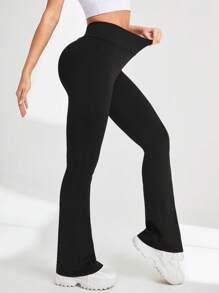 Easithlete 女式黑色收腰喇叭腿运动裤