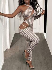 BamGleam 2025 Spring New Stripe Printed Slimming Summer Slimming Jumpsuit - Multicolor - View 3