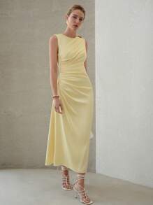 SHEIN x PRISCILA & JIMENA MOTF PREMIUM RUCHED METAL BUTTERFLY MIDI DRESS