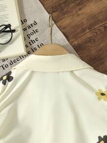 SHEIN 男童夏季针织立领花朵图案短袖休闲衬衫