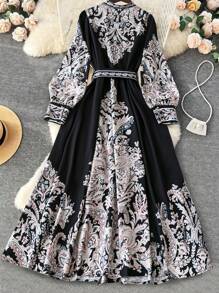 SHEIN Clasi Đầm dài chữ A hở trước tay đèn lồng thanh lịch lãng mạn cỡ lớn cho nữ - Nhiều màu - Xem 2