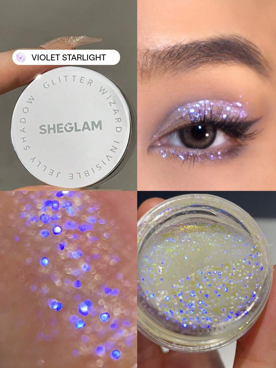 SHEGLAM Glitter Wizard Invisible Jelly Shadow-Violet Starlight Glitter Eyeshadow Gel Magic Shine No Smudge Non-Greasy Easy To Wear Cream Soft Smooth Eyeshadow Pink Purple Eyeshadow Brand Beauty Makeup Face Paint Cosmetic For Women Girls Perfect For Winter Spring Ideal For Y2K Fancy Fashion Suitable For Birthday Gift Party Ready Best Color - Violet Starlight - View 1