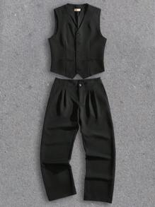 Forever 21 Men's Sleeveless Blazer Vest And Suit Pants Set - Black - View 1