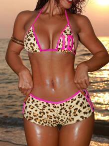 Swim SXY 女士性感两件套豹纹比基尼泳装（带平角裤） - 彩色 - 查看 1